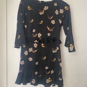 Zara Silk Mini Dress with Floral & Bird Print